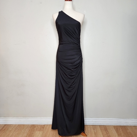 NWT Adrianna Papell Evening Black One Shoulder Beaded Evening Dress Size 8 - Picture 1 of 16